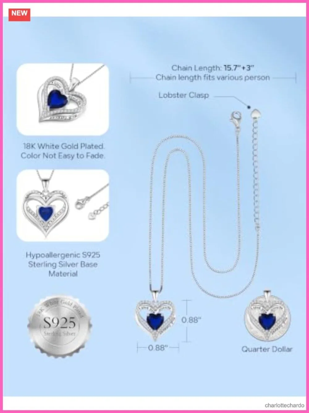 925 Sterling Silver Heart CZ Pendant Necklace for Women Anniversary Gift